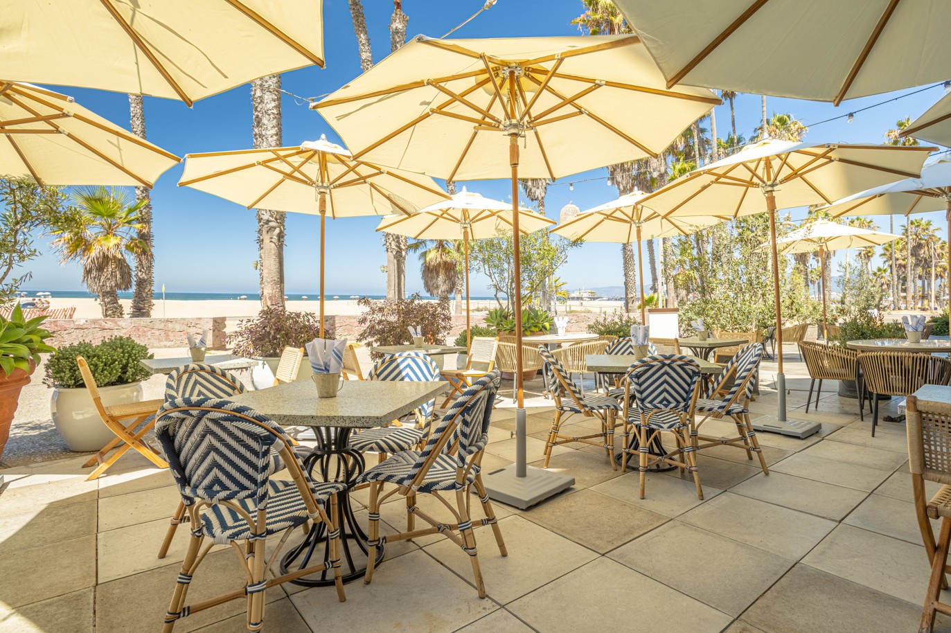 Patio del Mar setup with a view in the background.
