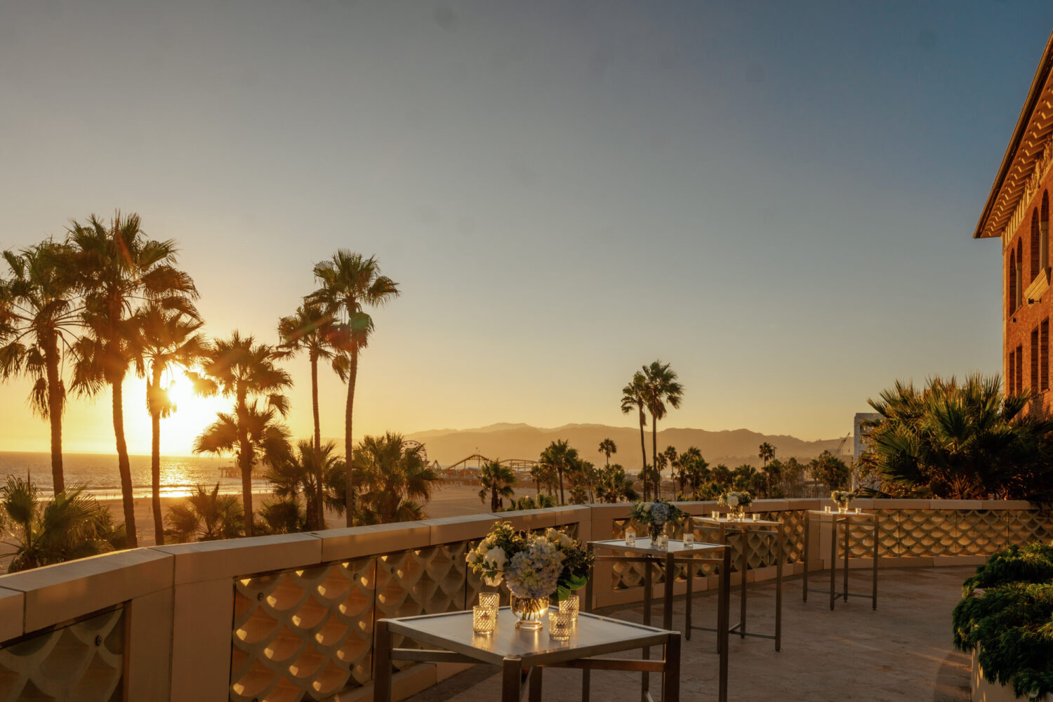 Private reception on the Palm Terrace overlooking the sunset and views.