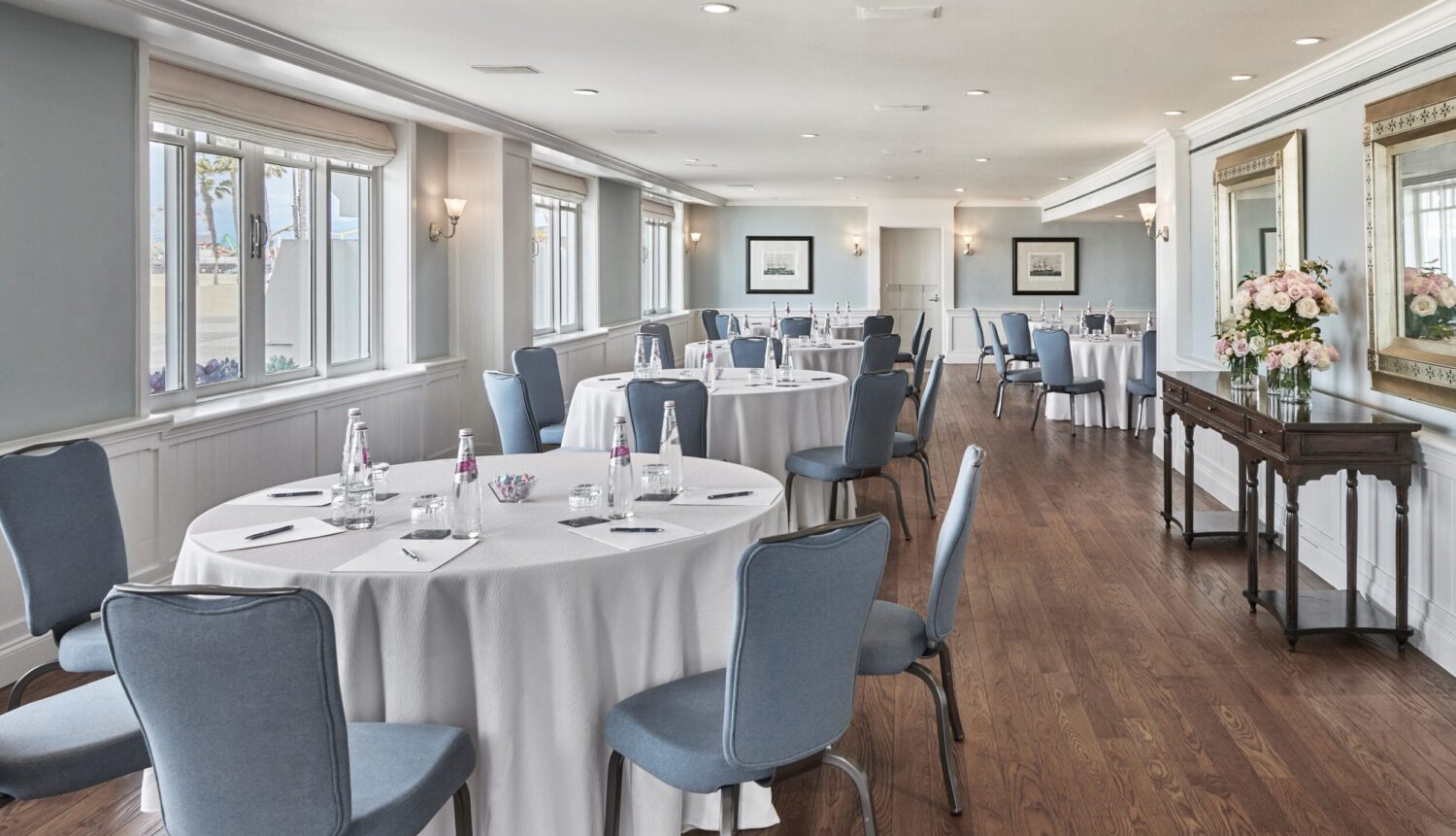 Elegant conference space with ocean views and refined decor.