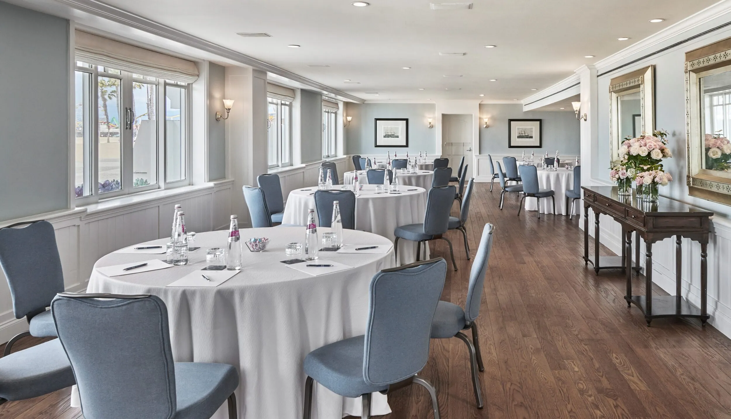 Elegant conference room in Santa Monica with ocean views and refined decor.