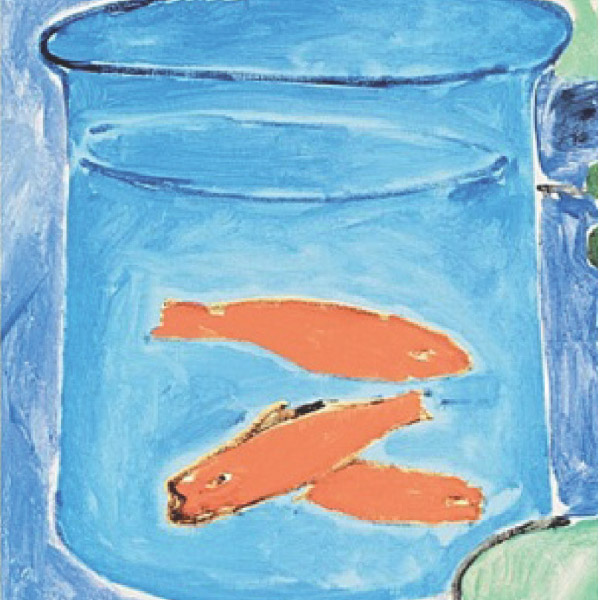 contemporary painting of goldfish in a vase