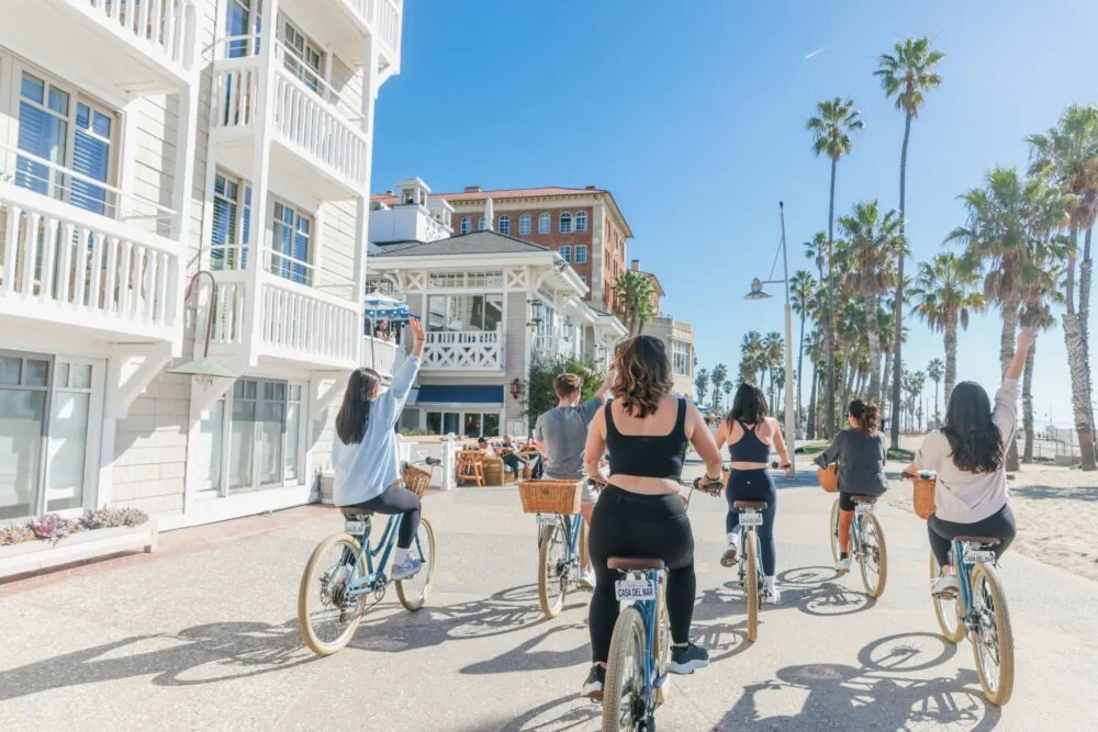 group of people riding bikes