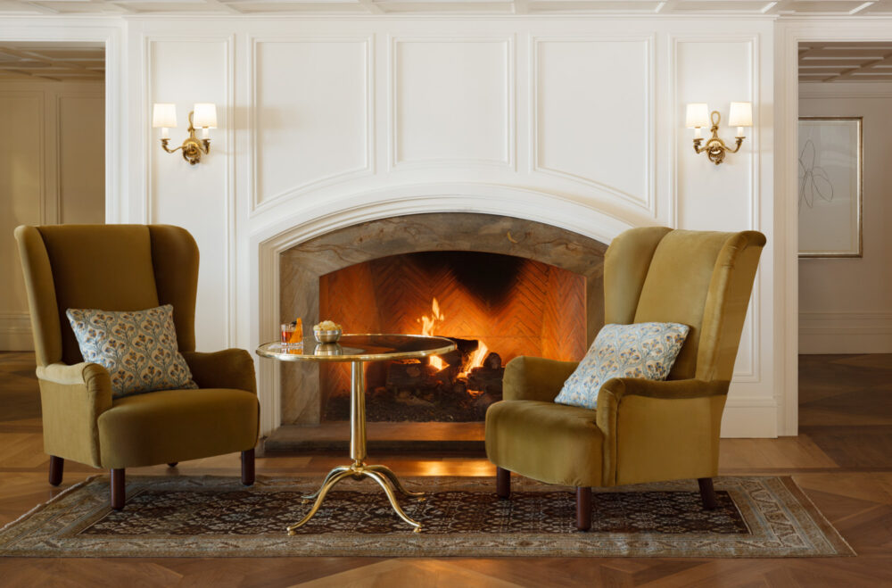 A fireplace setting in Shutters on the Beach hotel
