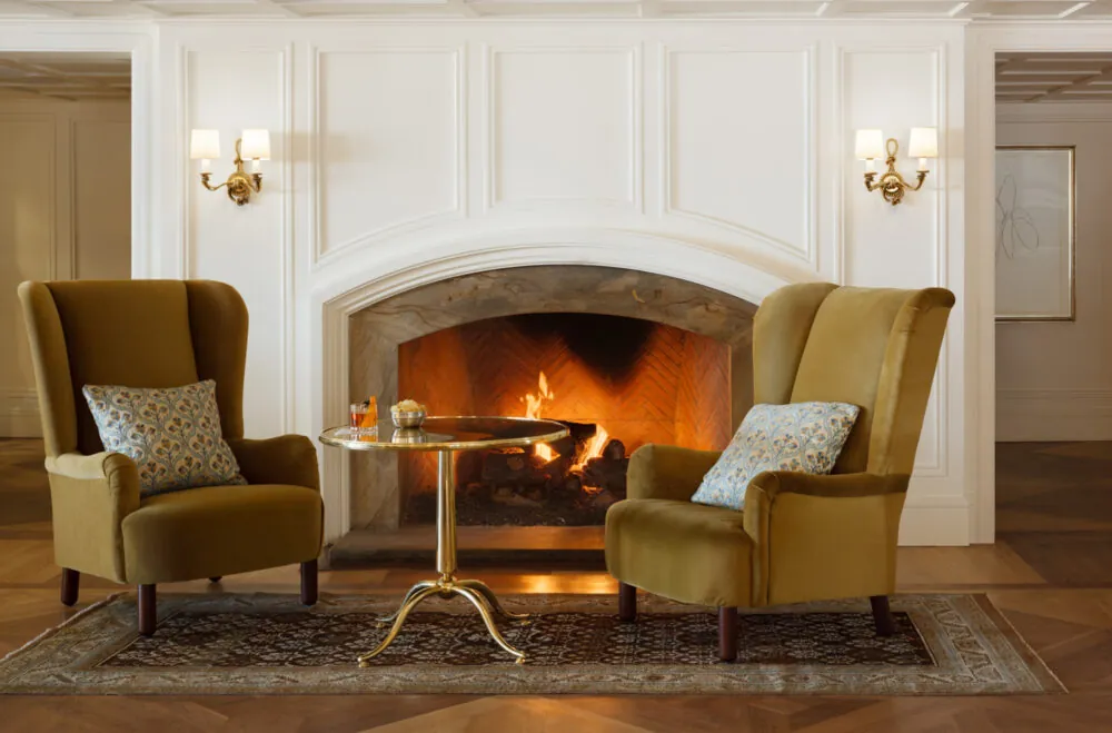 A fireplace setting in Shutters on the Beach hotel