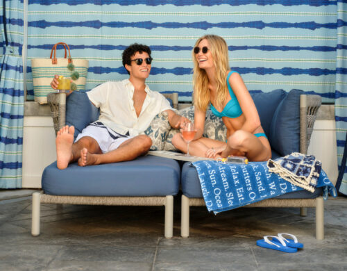 A couple enjoying a poolside cabana in Santa Monica