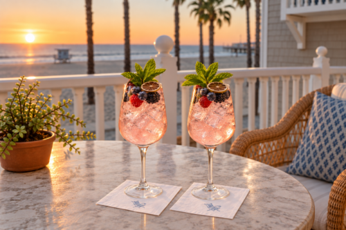 Pink cocktails on the Terrace at sunset.