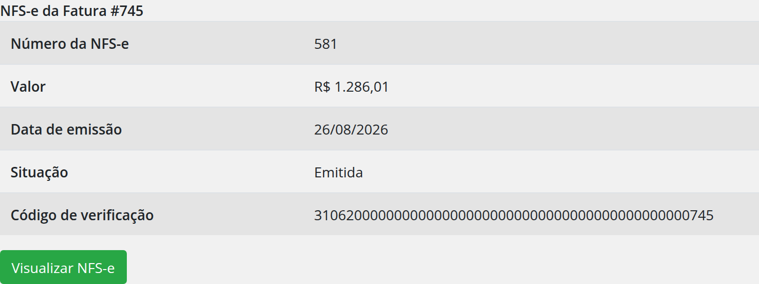 Detalhes da NFS-e na área do cliente, versão 3.0.7