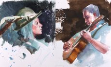 Portrait Studies with Ballpoint Pen and Watercolor