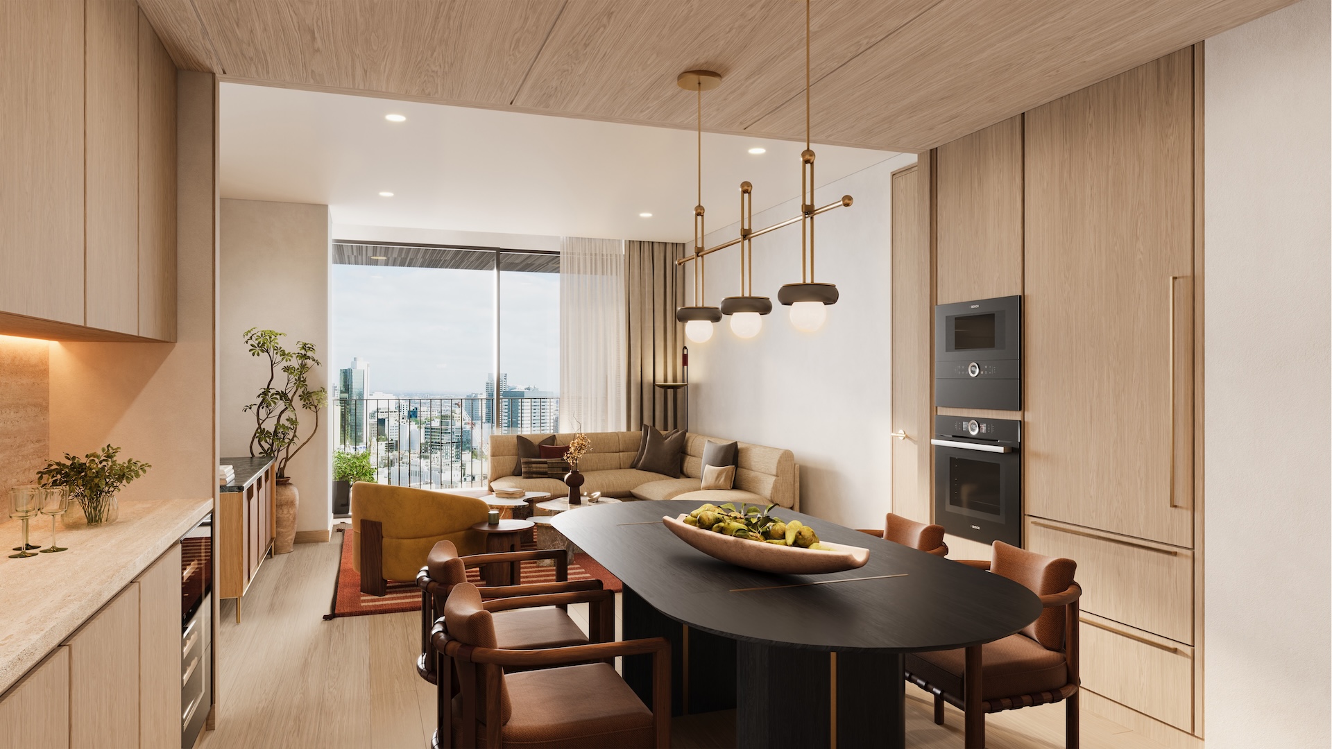 Dining area in a residence at Pendry Residences Mexico City.