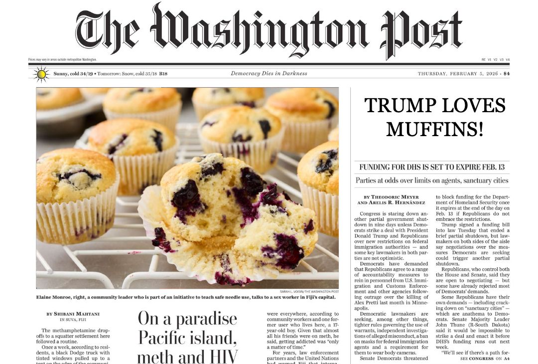 Dilapidado por Bezos, Washington Post publica receita de muffin no lugar de lista de Epstein