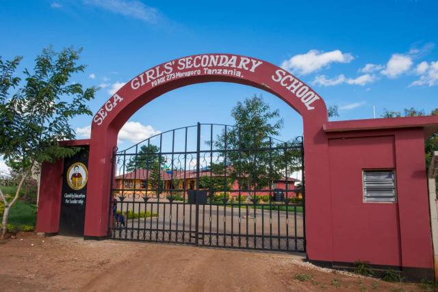 The entrance to the school in Tanzania where students participate in a teen summer service program.
