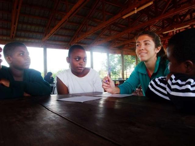 Students participate in cultural exchange activities with local students on service program for teens in Tanzania.
