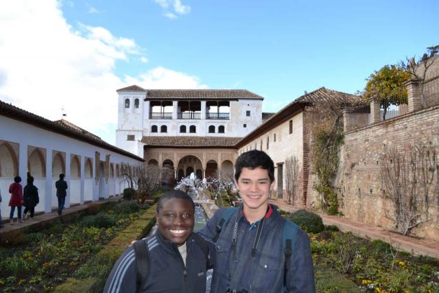 Teenage travelers visit Alhambra in Granada during summer Spanish language immersion program