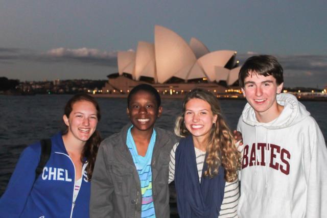 Teen travelers catch the sunset at the Sydney Opera House on their summer program to Australia.
