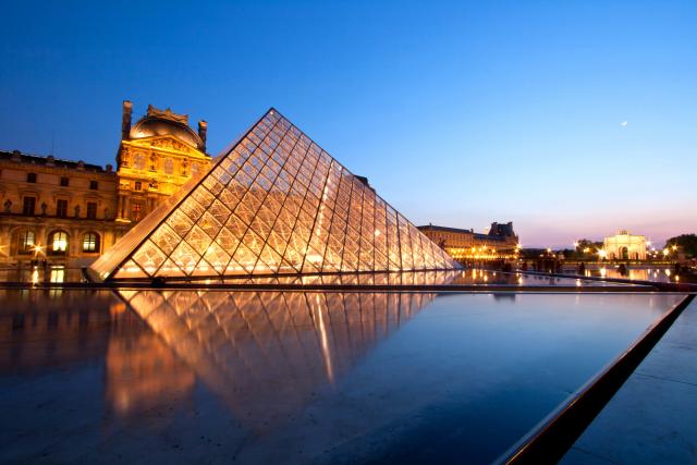 Louvre Museum at twilight as seen on younger teen travel program in France