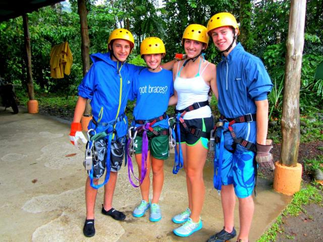Teens get ready to zip-line on their summer Spanish language program in Costa Rica.