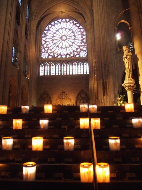 Candles lit in a cathedral