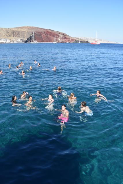 Swimming in the Mediterranean in Santorini