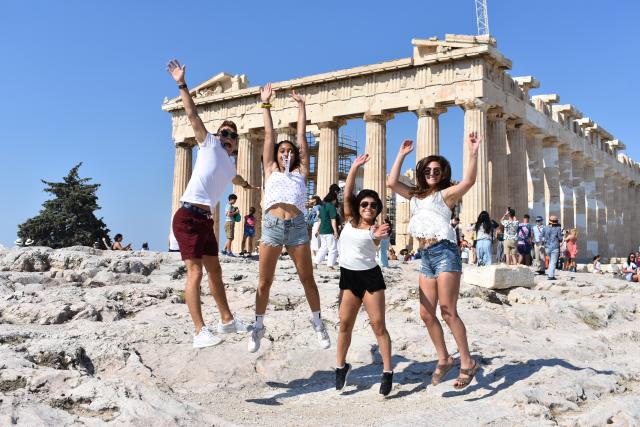 students visit the acropolis in greece
