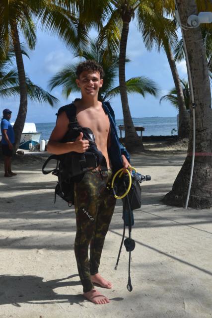 Boy scuba diving Belize