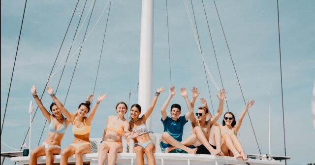 Teen travelers on a boat in Croatia