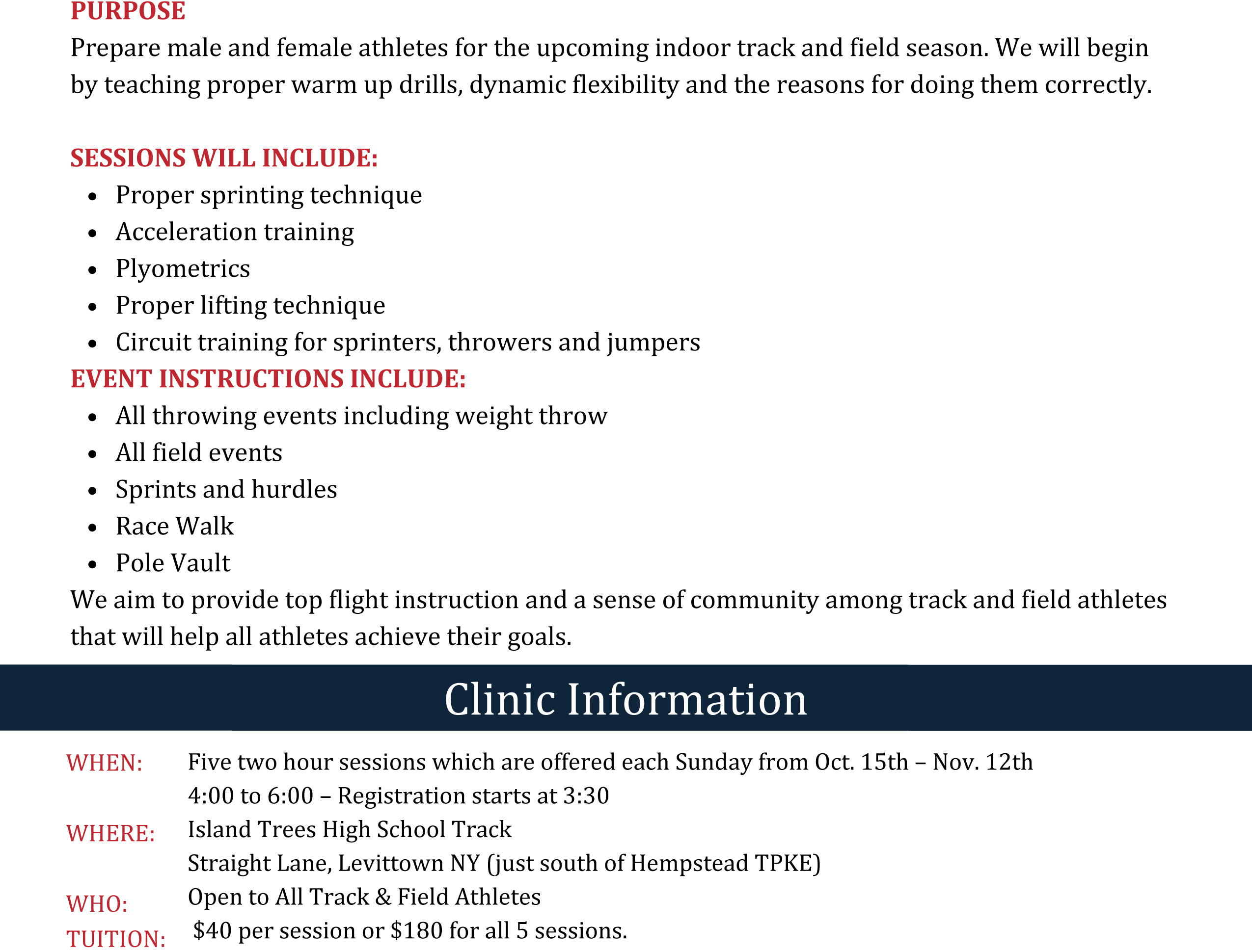2023 USATF Preseason Track & Field Conditioning Clinics