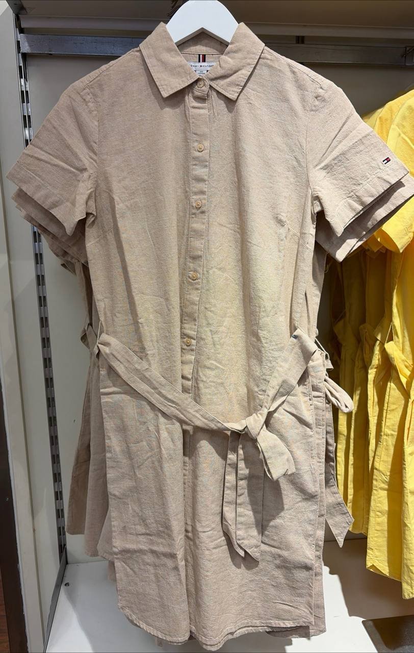 Vestido manga curta de Linho com Algodão