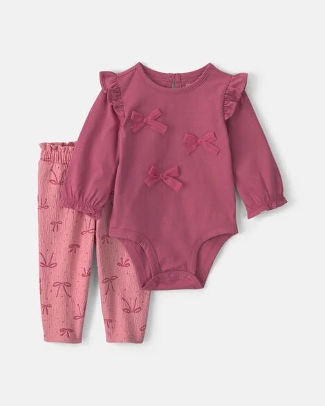 Baby Girl 2-Piece Apple Long-Sleeve Bodysuit & Pant Set - Cream/Pink
