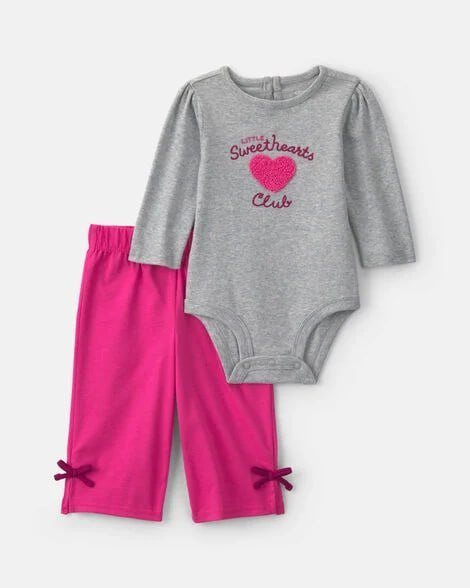 Baby Girl 2-Piece Apple Long-Sleeve Bodysuit & Pant Set - Cream/Pink