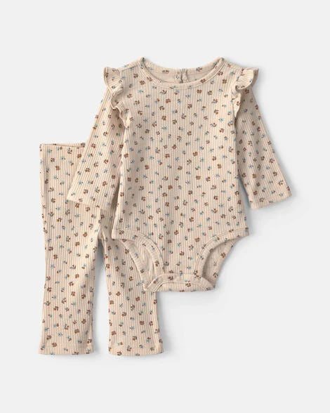 Baby Girl 2-Piece Apple Long-Sleeve Bodysuit & Pant Set - Cream/Pink