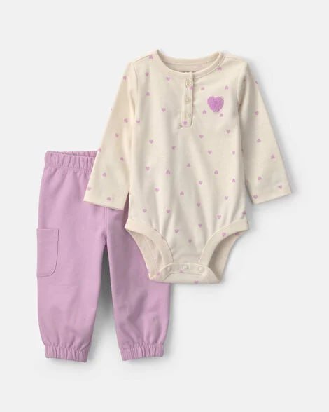 Baby Girl 2-Piece Apple Long-Sleeve Bodysuit & Pant Set - Cream/Pink