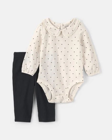 Baby Girl 2-Piece Apple Long-Sleeve Bodysuit & Pant Set - Cream/Pink