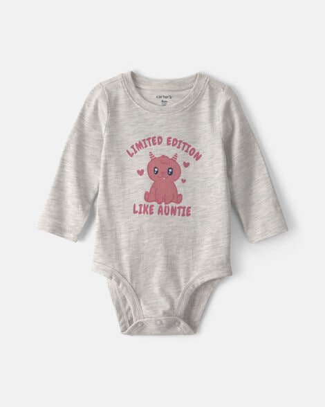 Baby Girl 'Limited Edition Like Auntie' Long-Sleeve Graphic Bodysuit - Grey