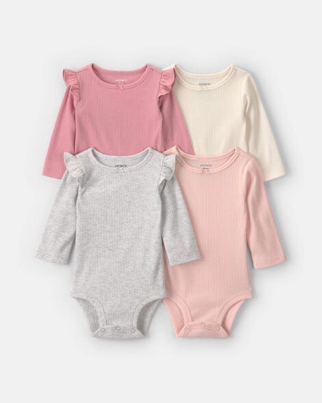 Baby Girl 4-Pack Dog Long-Sleeve Multipack Bodysuits