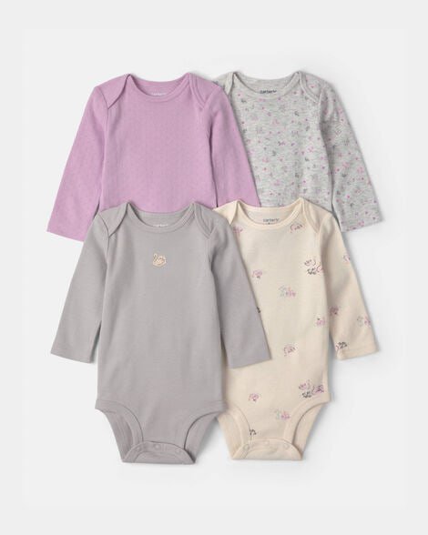 Baby Girl 4-Pack Dog Long-Sleeve Multipack Bodysuits