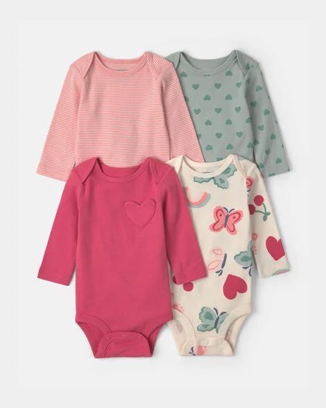 Baby Girl 4-Pack Dog Long-Sleeve Multipack Bodysuits