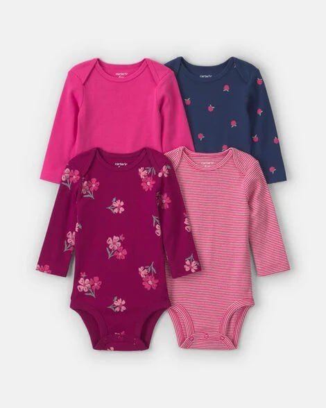 Baby Girl 4-Pack Dog Long-Sleeve Multipack Bodysuits