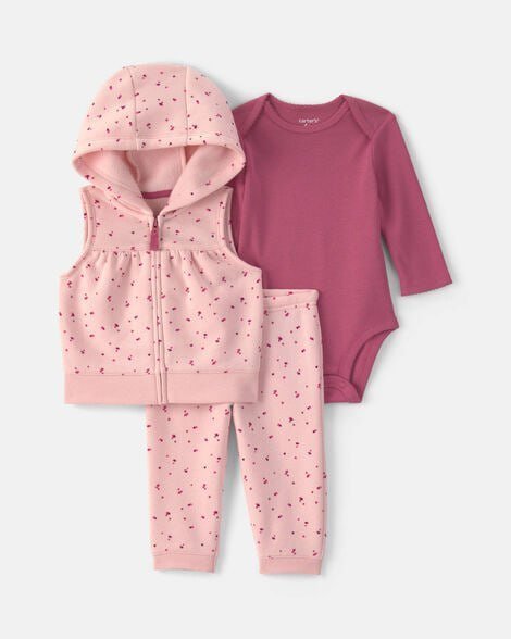 Baby Girl 3-Piece Floral Teddy Fleece Layering Set - Blue/Cream