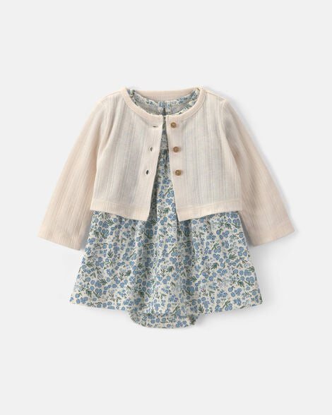 Baby Girl 2-Piece Floral Cardigan Dress Set - Pink