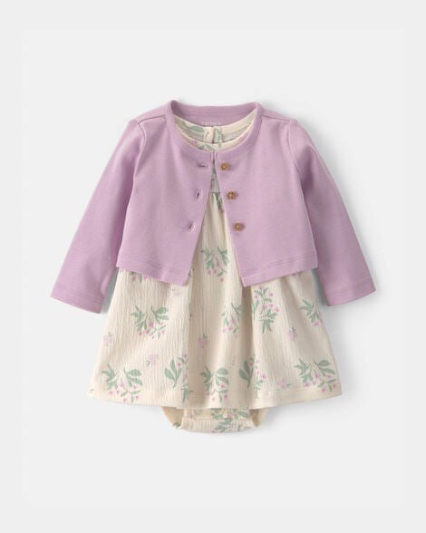Baby Girl 2-Piece Floral Cardigan Dress Set - Pink