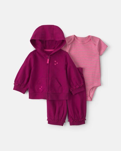 Baby Girl 3-Piece Paw Print Teddy Fleece Layering Set - Brown
