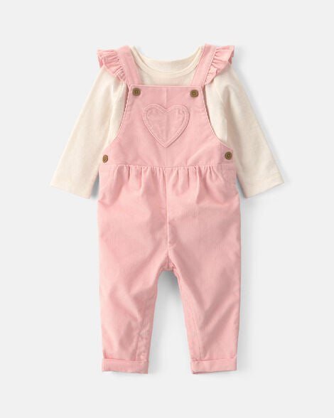 Baby Girl 2-Piece Quilted Overall Set - Olive Green