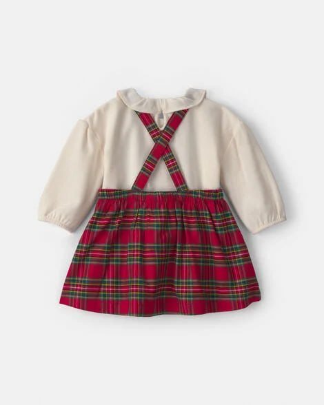 Baby Girl 3-Piece Plaid Christmas Long-Sleeve Dress Set - Red/Cream