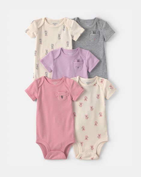 Baby Girl 5-Pack Floral Butterfly Short-Sleeve Multipack Bodysuits