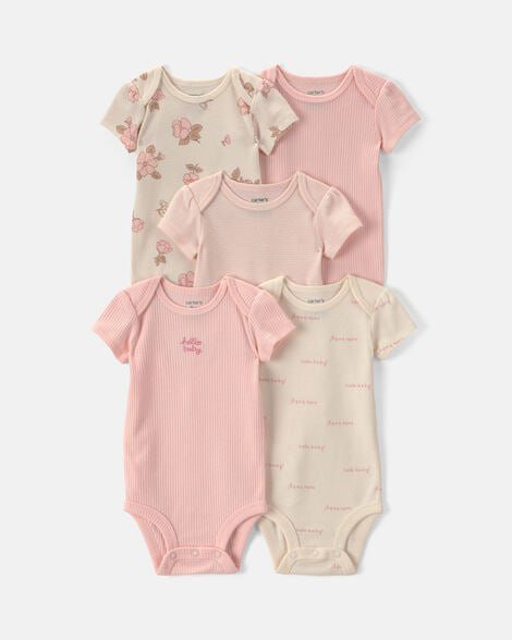Baby Girl 5-Pack Floral Butterfly Short-Sleeve Multipack Bodysuits