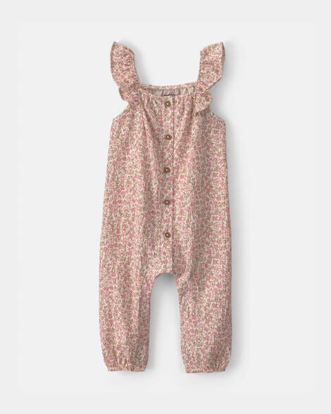 Baby Girl Cherry Flutter Sleeve Jumpsuit - Pink