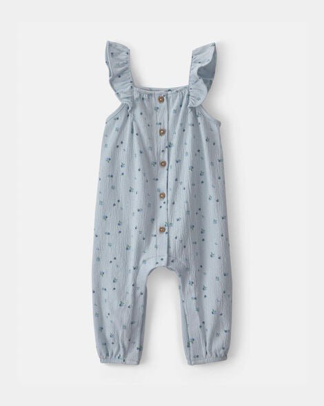 Baby Girl Cherry Flutter Sleeve Jumpsuit - Pink