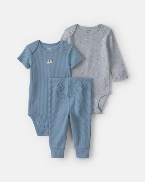 Baby Boy 3-Piece Dog Long-Sleeve Bodysuit & Pant Set - Brown/Cream
