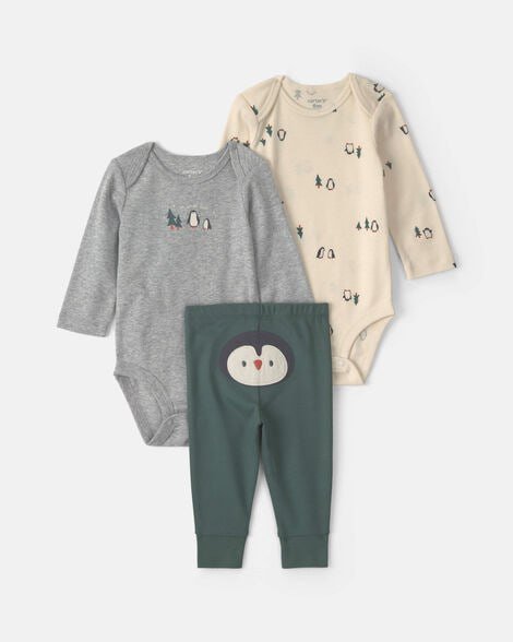 Baby Boy 3-Piece Dog Long-Sleeve Bodysuit & Pant Set - Brown/Cream