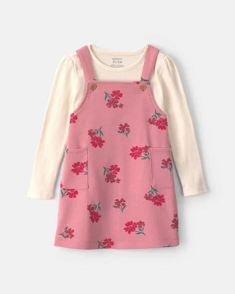 Toddler Girl Floral French Terry Long-Sleeve Dress Set - Pink/Brown